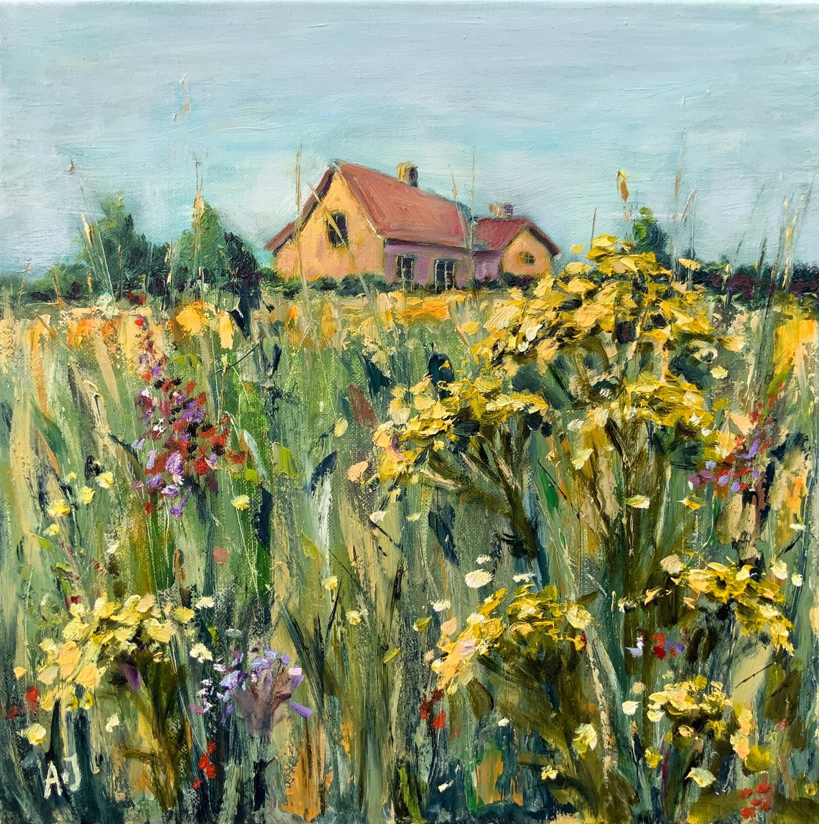 Impressionistic Landscape Oil Painting By Alexandra Jagoda (Ovcharenko), 16 X 16, A Meadow
