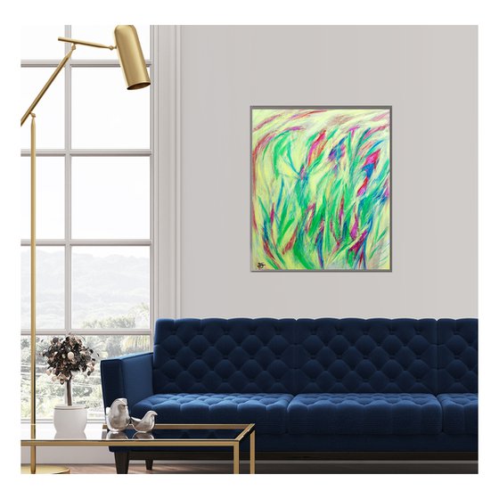 Contemporary Art, Original Modern Art, Flowers Abstract Painting, Wall Art Painting,  Landscape Painting, Art Sale, Green Abstract Painting