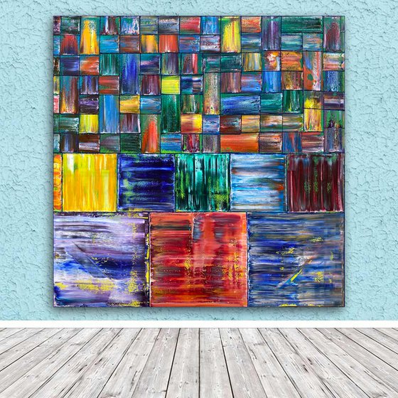 Get Some Structure In Your Life - Original Xt Large PMS Abstract Oil Painting On Canvas - 60 x 60 inches