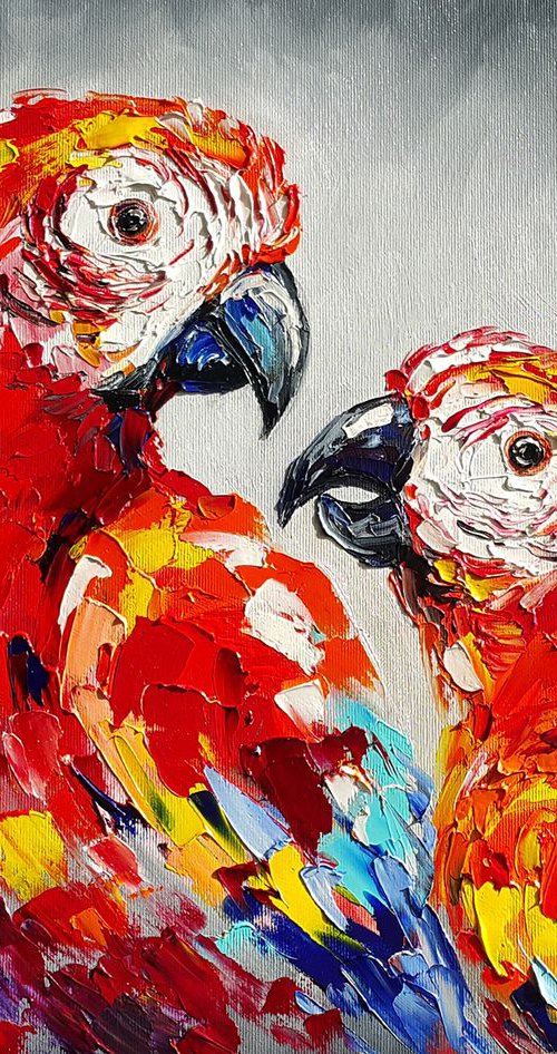 World for two -  parrots oil painting, bird, parrots, painting on canvas, gift, parrots art, art bird, animals oil painting by Anastasia Kozorez