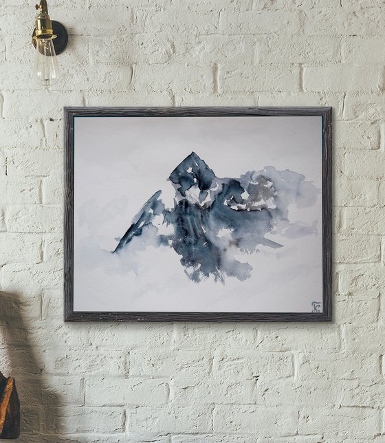 Mountain Painting, Misty Landscape Original Watercolor Painting, Cozy Home Decor