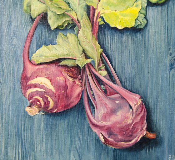 The Kohlrabi cabbage. Oil on canvas still life