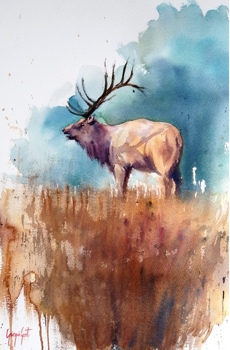 Impressionistic Animal Watercolour By Giorgio Gosti, 14 X 21, Deer 7, Original Artwork
