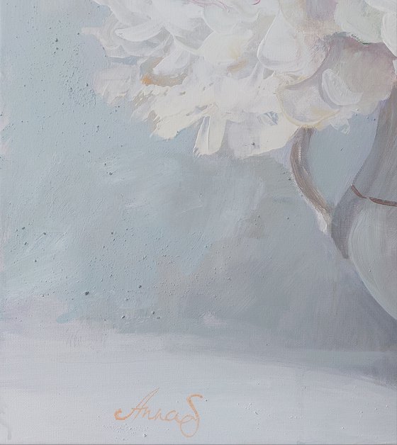 Peonies Acrylic Painting Neutral Wall Art