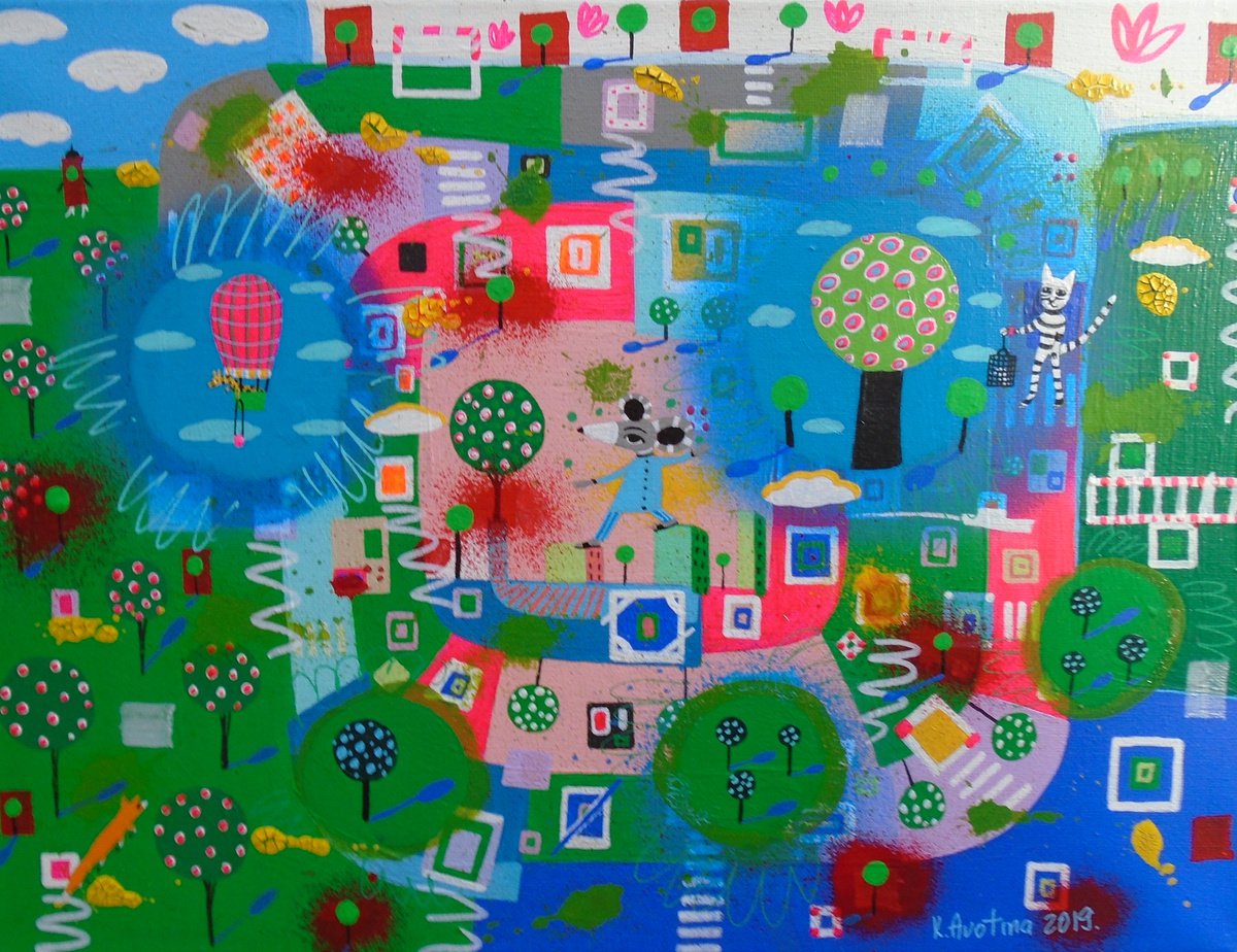 Impressionistic Landscape Acrylic Painting By Katrina Avotina, 16 X 12", Distance Yourself, Original Artwork