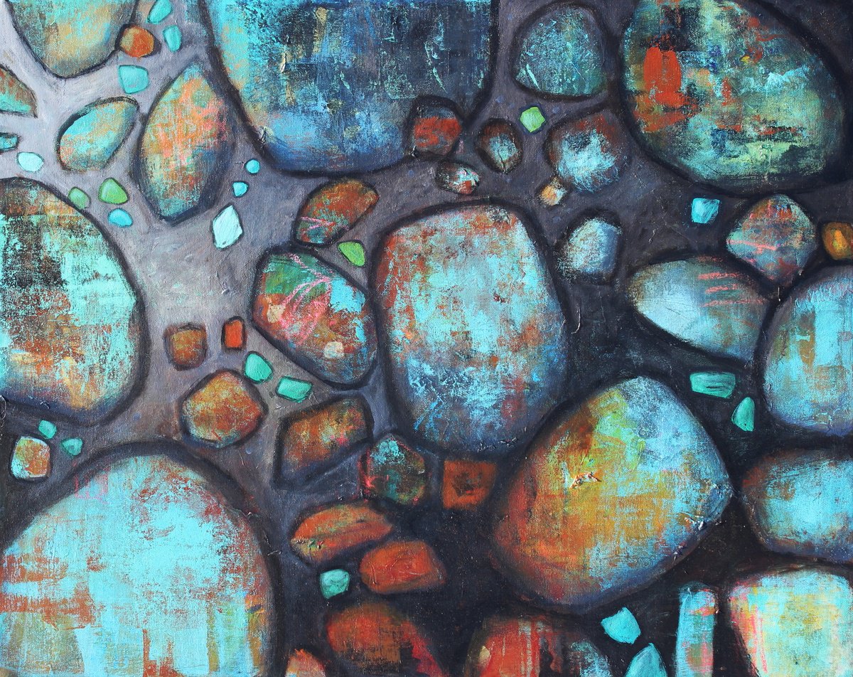 Illustrative Landscape Painting By Sage Mountain Studio, 30 X 24", A Walk On The Beach, Original Artwork