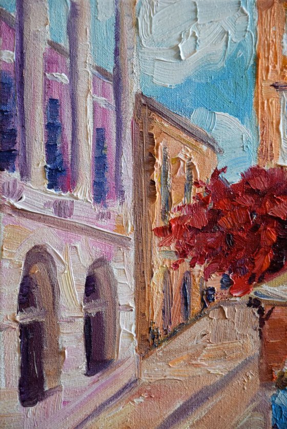 Greece old town OIL PAINTING on canvas, Europe cityscape