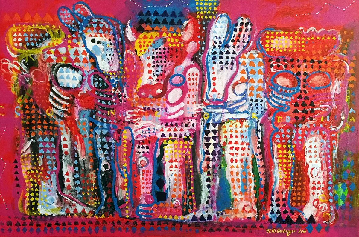 Abstract Portrait Acrylic Painting By Kellenberger Martin, 35 X 24", The Capital, Original Artwork