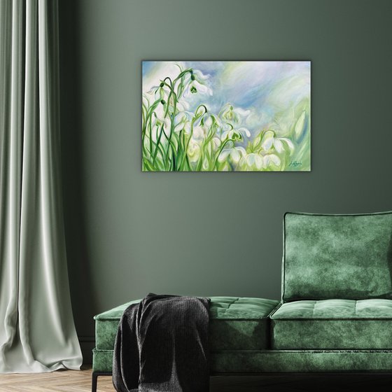 'Rebirth'- Snowdrops Flower Painting on Canvas