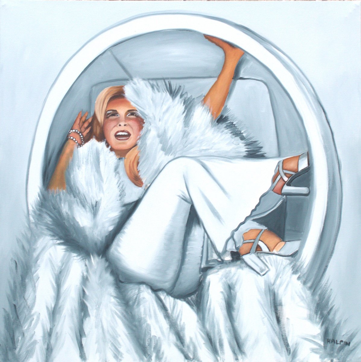 Urban And Pop Portrait Oil Painting By Mathew Halpin, 37 X 37", Ann Margaret As Nora Walker, Original Artwork