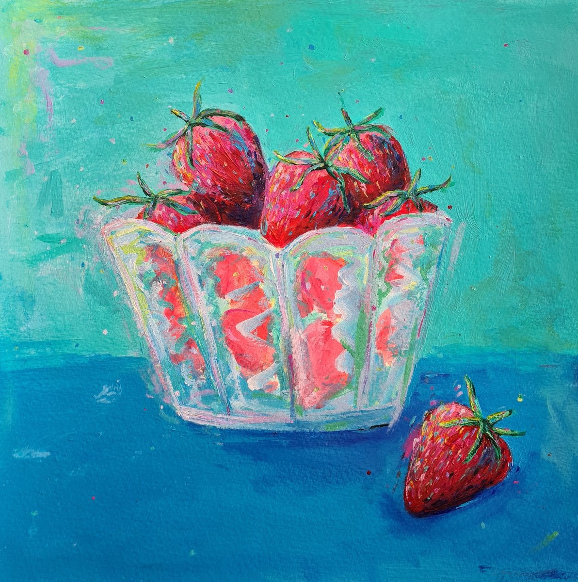  Bowl Of Strawberries By Dawn Underwood, 10 X 10, Artwork For Sale On Artfinder