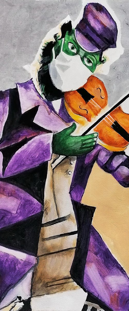Chagall's Green Violinist in white mask by Evgen Semenyuk