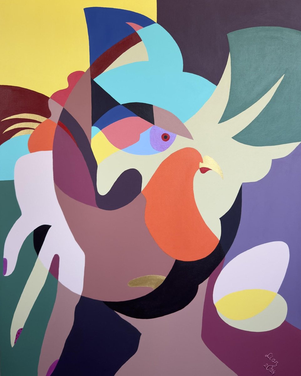 Abstract Animal Oil Painting By Lianna Ohanian, 28 X 35", Animal Series - Rooster, Original Artwork