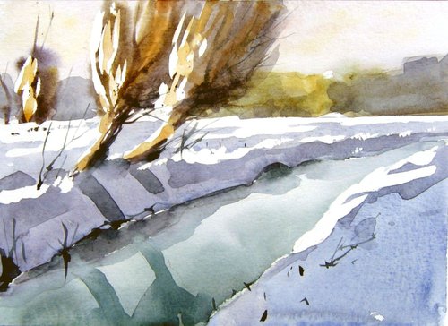 snowscape with spring by Goran Žigolić Watercolors