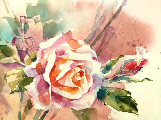 Original watercolor painting "Rose. The romance of the garden"