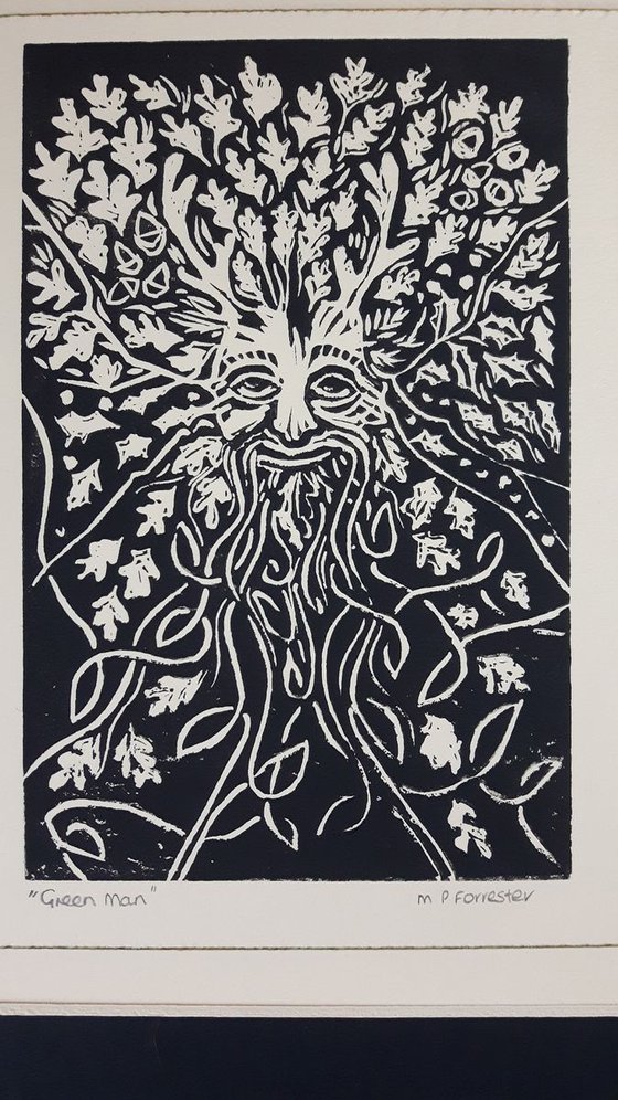 Green Man - Original Lino Print