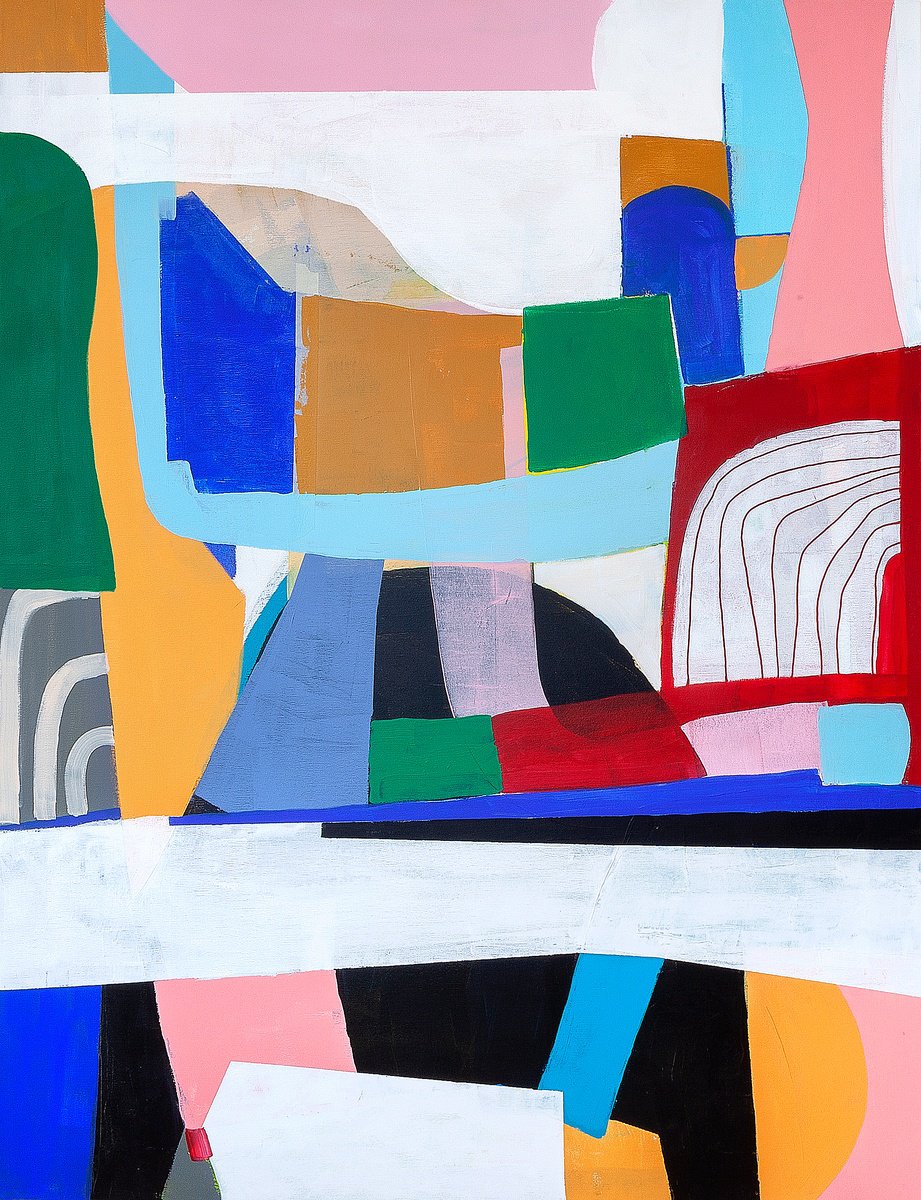 Geometric Abstract Acrylic Painting By Tommy Lennartsson, 39 X 51", Wild River, Original Artwork