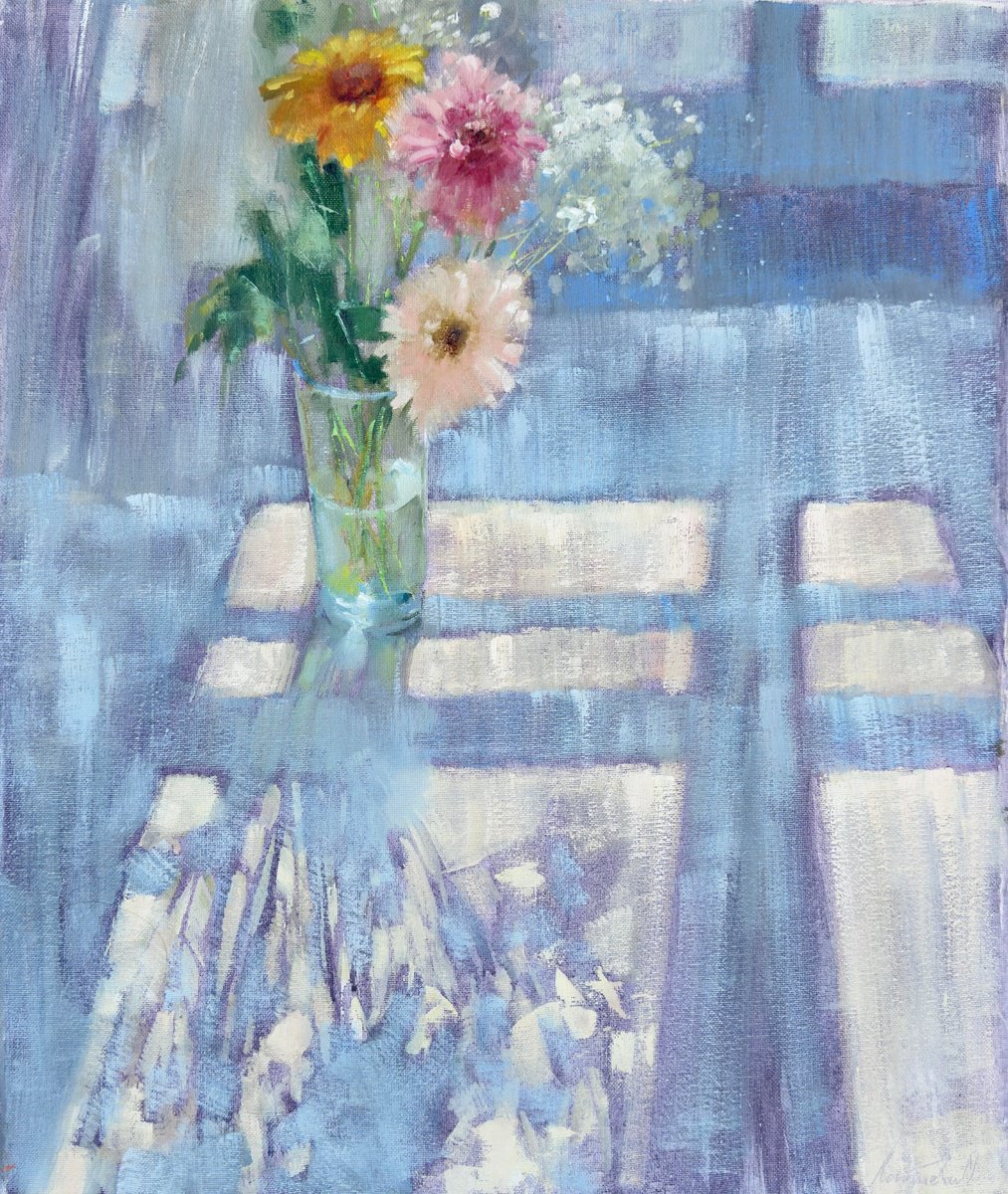 Impressionistic Botanical Oil Painting By Olha Laptieva, 20 X 24", Lilac Light, Original Artwork