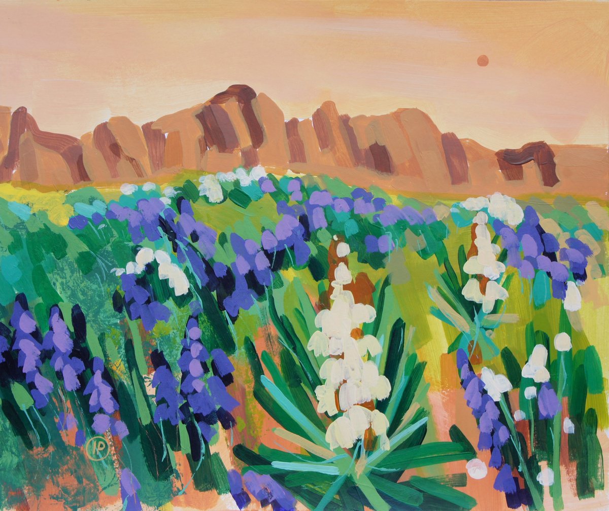 Impressionistic Landscape Acrylic Painting By Irina Plaksina, 12 X 10, My Favorite Bluebonnets, Original Artwork