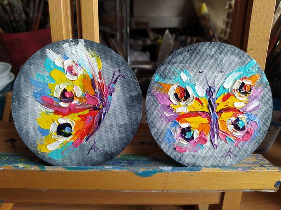 World for two -  diptych, diptych butterfly, insects, oil painting, butterfly, butterfly art, gift, art