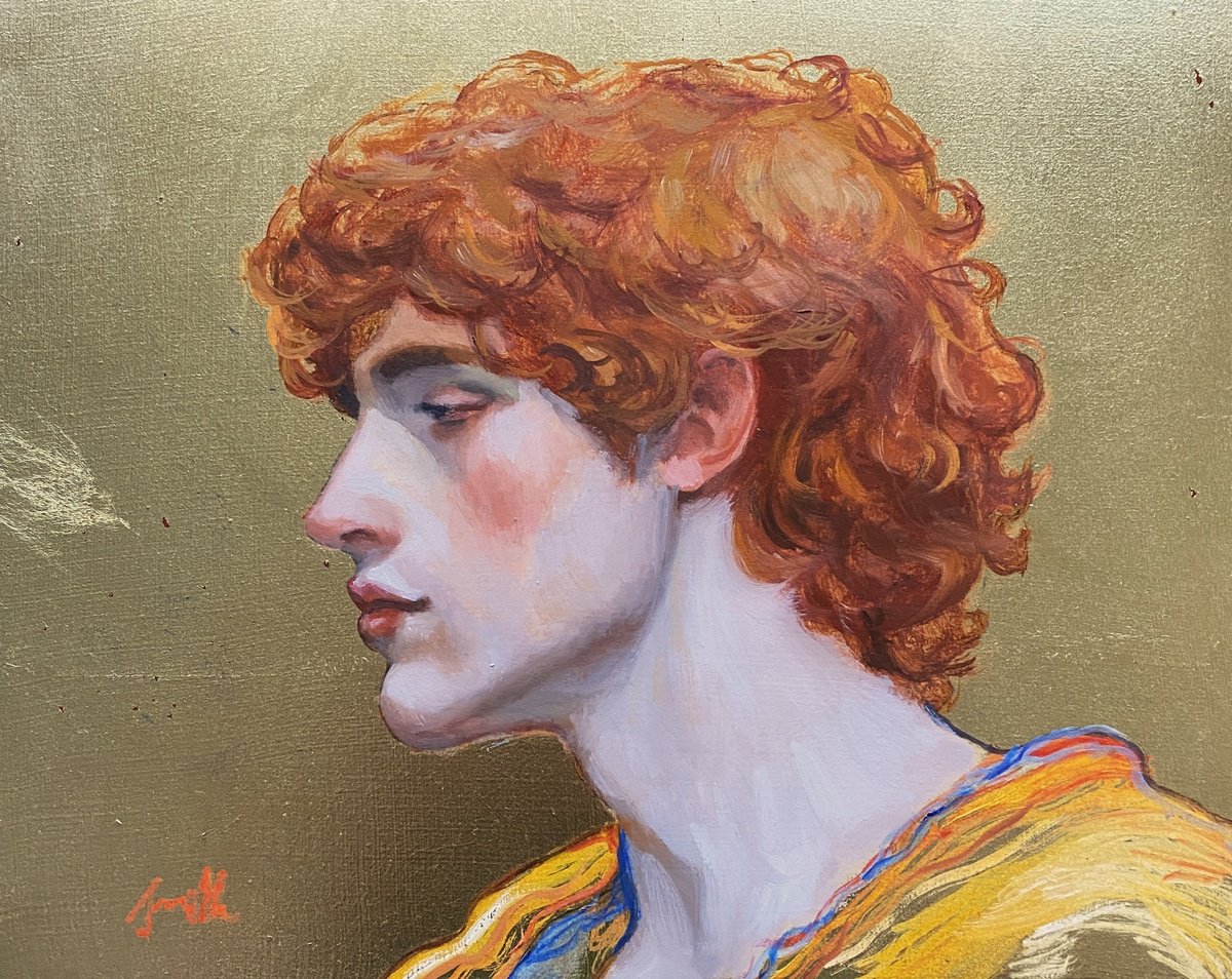 Young Man with gold leaf. by Jackie Smith