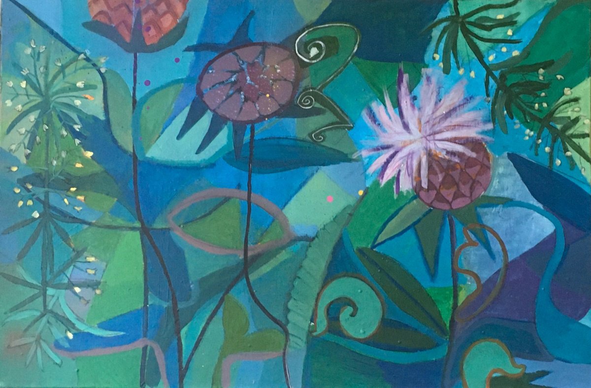 Impressionistic Botanical Painting By Chihiro Kinjo, 35 X 24, Wildflowers, Original Artwork