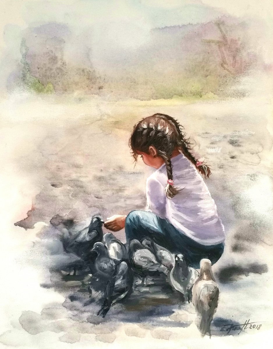 Big heart 50x40x2cm Original oil painting on canvas,ready to hang by Elena Kraft
