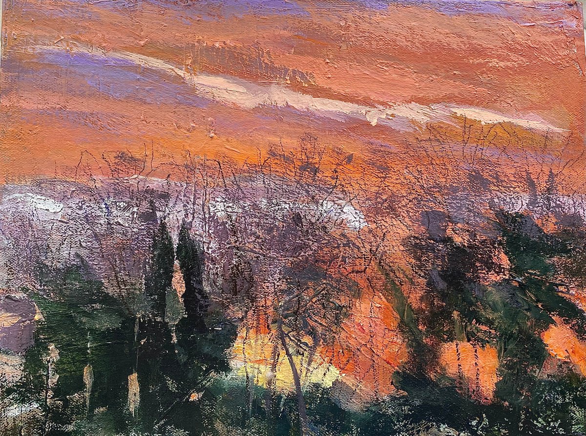 Impressionistic Landscape Acrylic Painting By Nikki Wheeler, 16 X 12", Winter Sunrise, Original Artwork