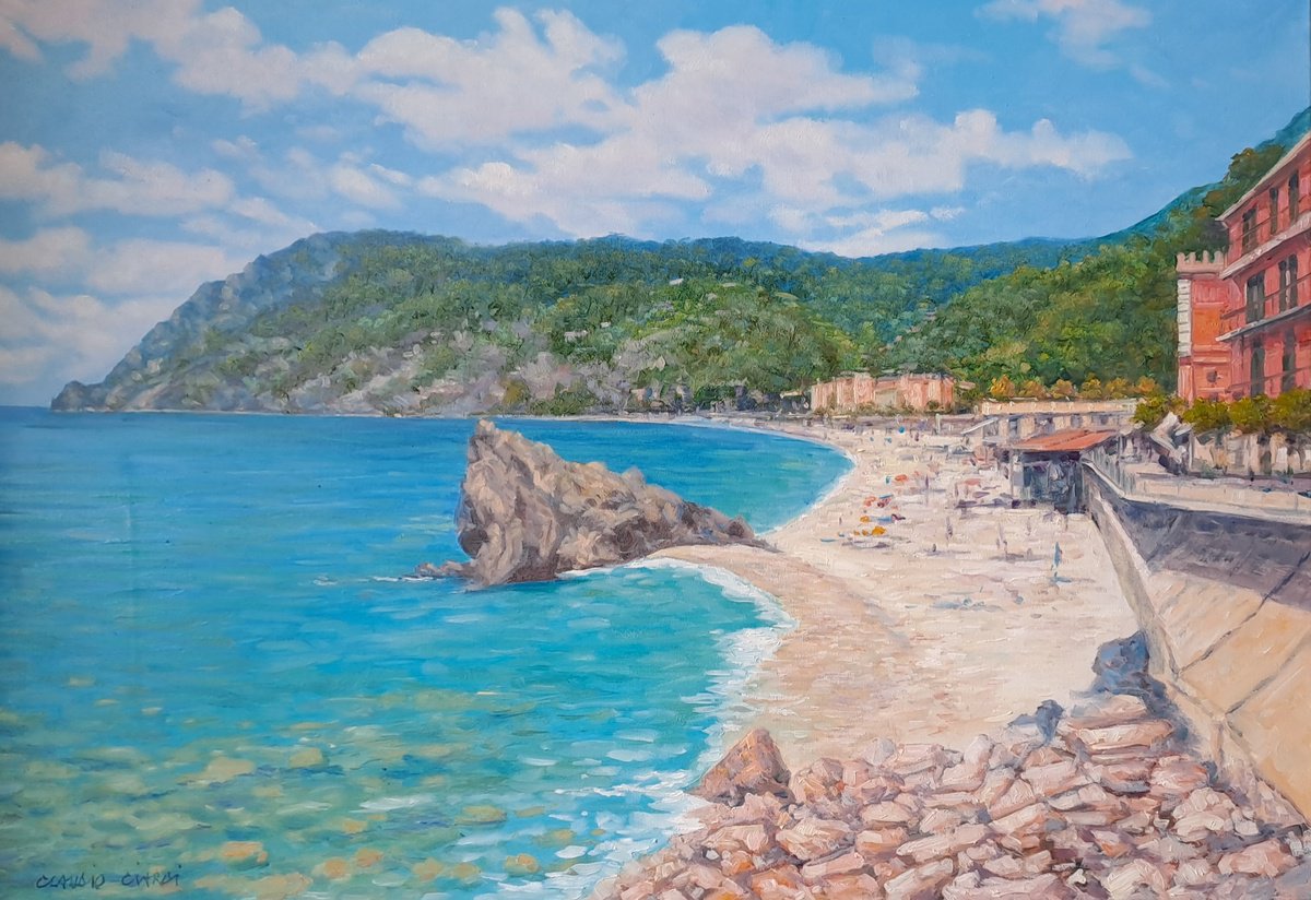 Impressionistic Landscape Oil Painting By Claudio Ciardi, 20 X 14, Cinque Terre Monterosso, Original Artwork