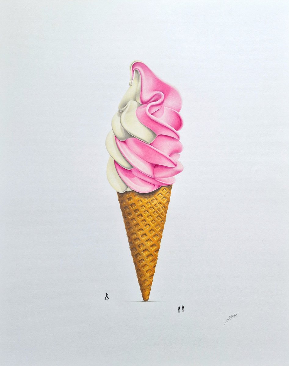 Urban And Pop Still Life Pencil Drawing By Daniel Shipton, 16 X 20, Soft Serve Icecream, Original Artwork