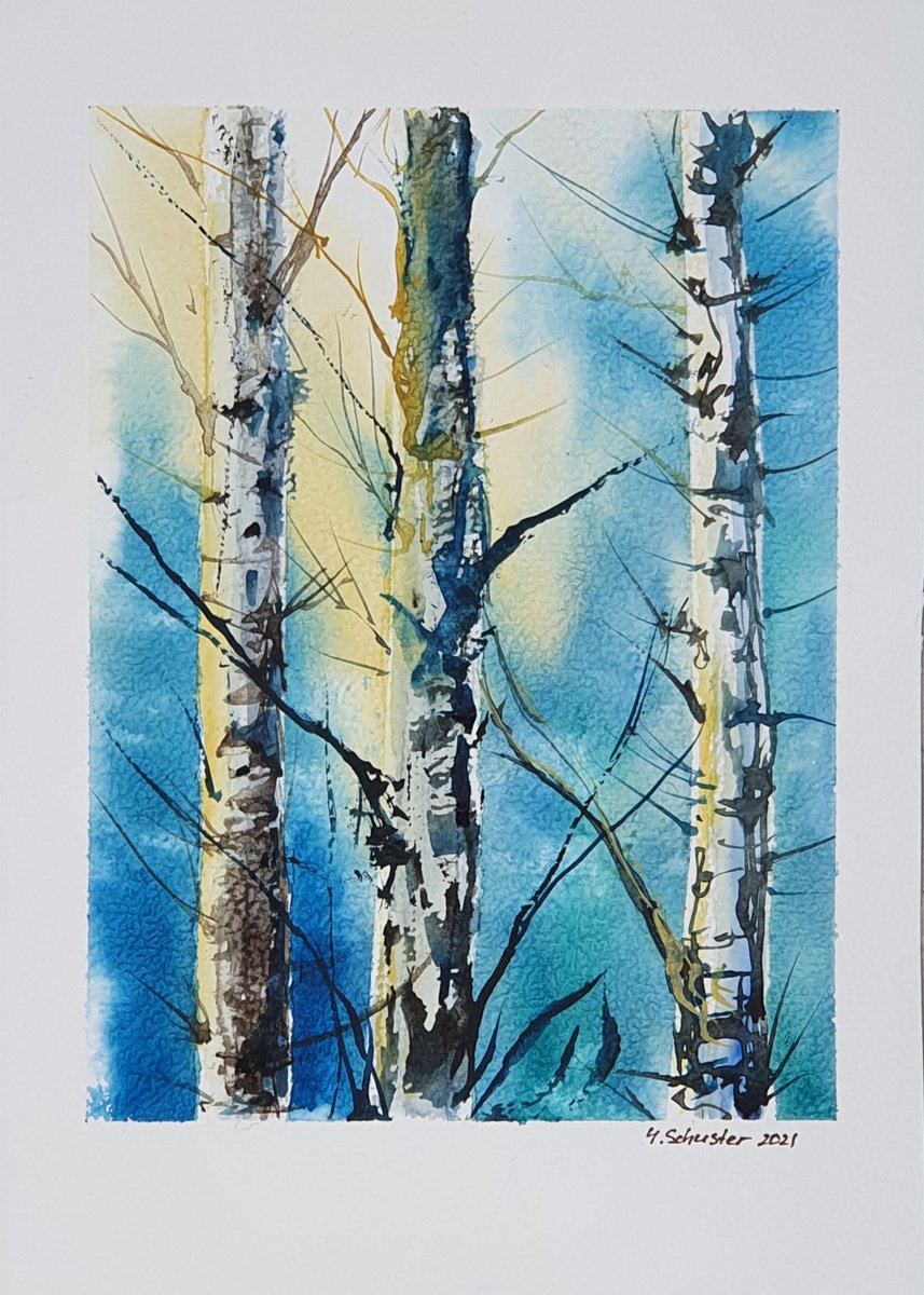 6/20 ORIGINAL WATERCOLOR painting. Trees series by Yulia Schuster