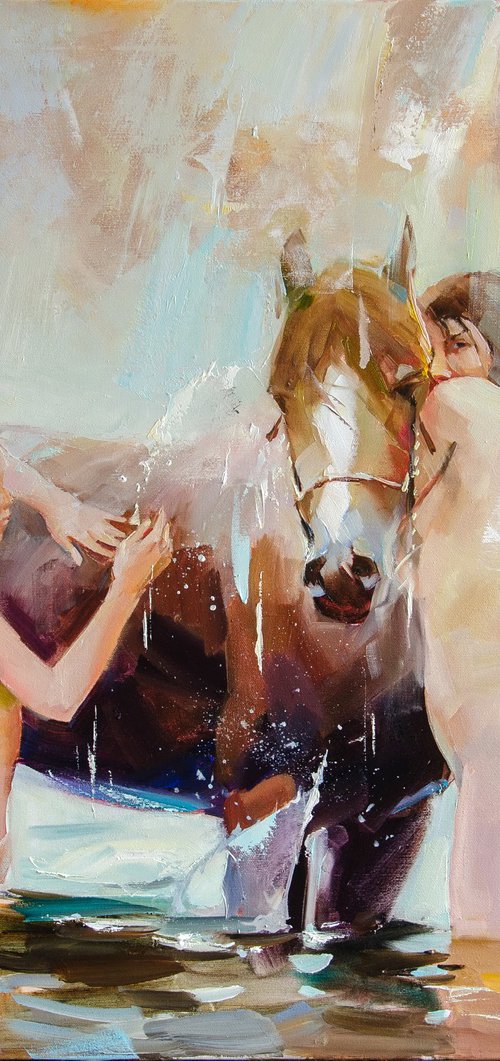 Horse bathing •  70 x 80 cm by Valentin