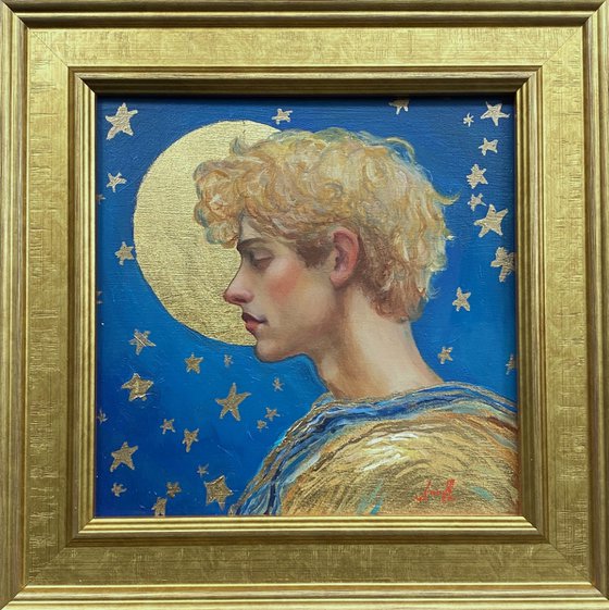 Blond Young Man with gold and turquoise.