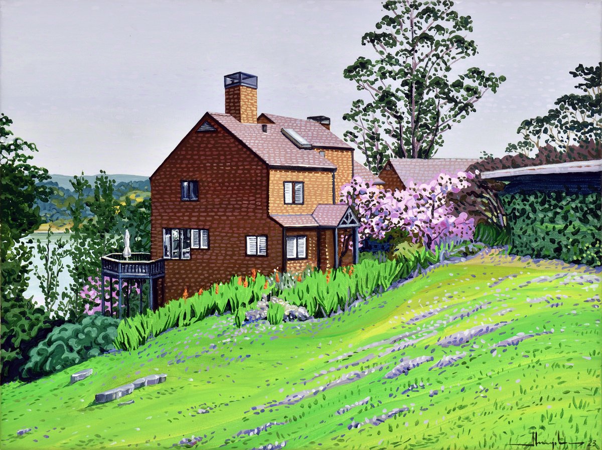 Impressionistic Landscape Acrylic Painting By Alex Nizovsky, 24 X 18, Marin City Blossom 2023, Original Artwork
