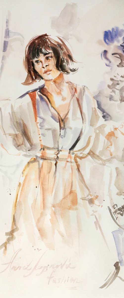 Watercolor girl Painting by Annet Loginova