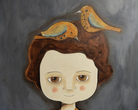 Woman and birds