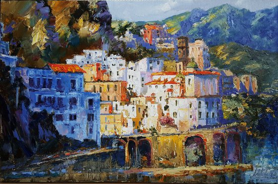 Italian cityscape Original Painting Atrani - Amalfi coast