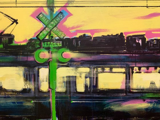 XXL Big painting - "Rail crossing" - Train - Urban - Railway - Truck - Street art