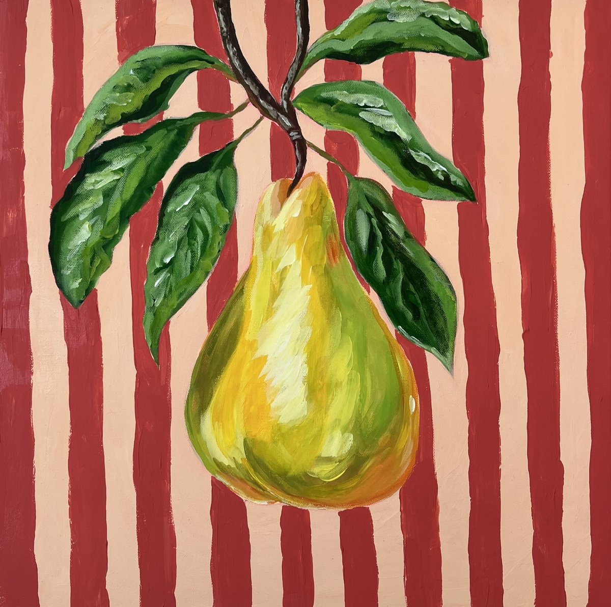 Vintage Striped Pear By Dal Kaur, 20 X 20, Artwork For Sale On Artfinder
