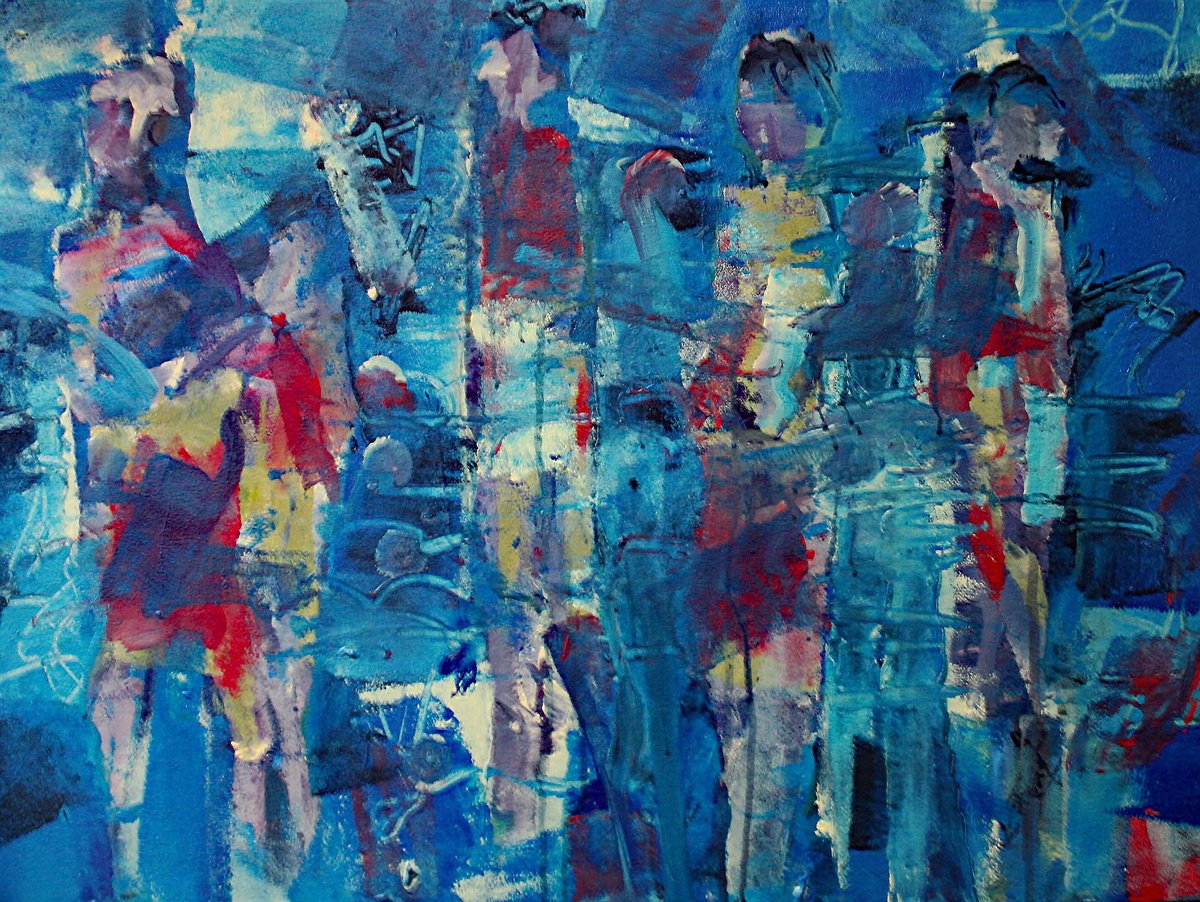 Abstract Acrylic Painting By Jacques Donneaud, 31 X 24, Nuit Americaine, Original Artwork