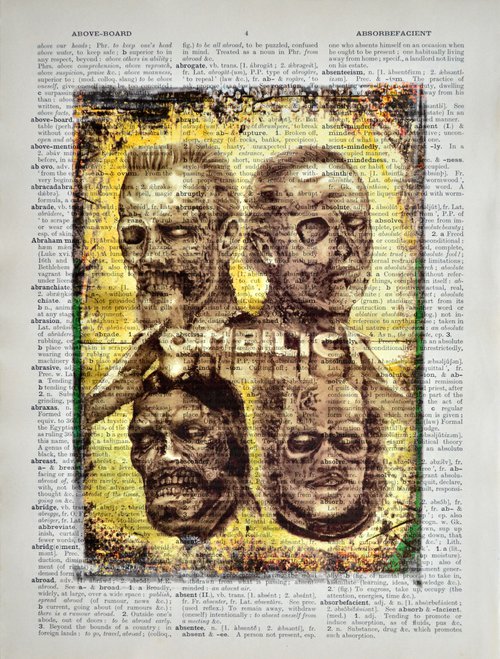 Zombilica - Metallica Like a Zombie - Collage Art on Large Real English Dictionary Vintage Book Page by Jakub DK - JAKUB D KRZEWNIAK