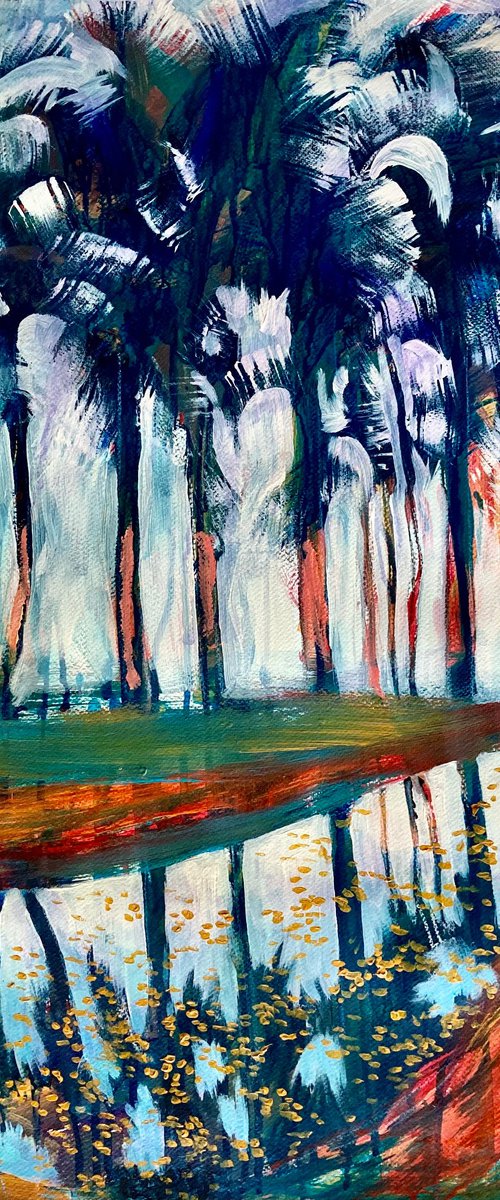 Palms and pond by John Cottee