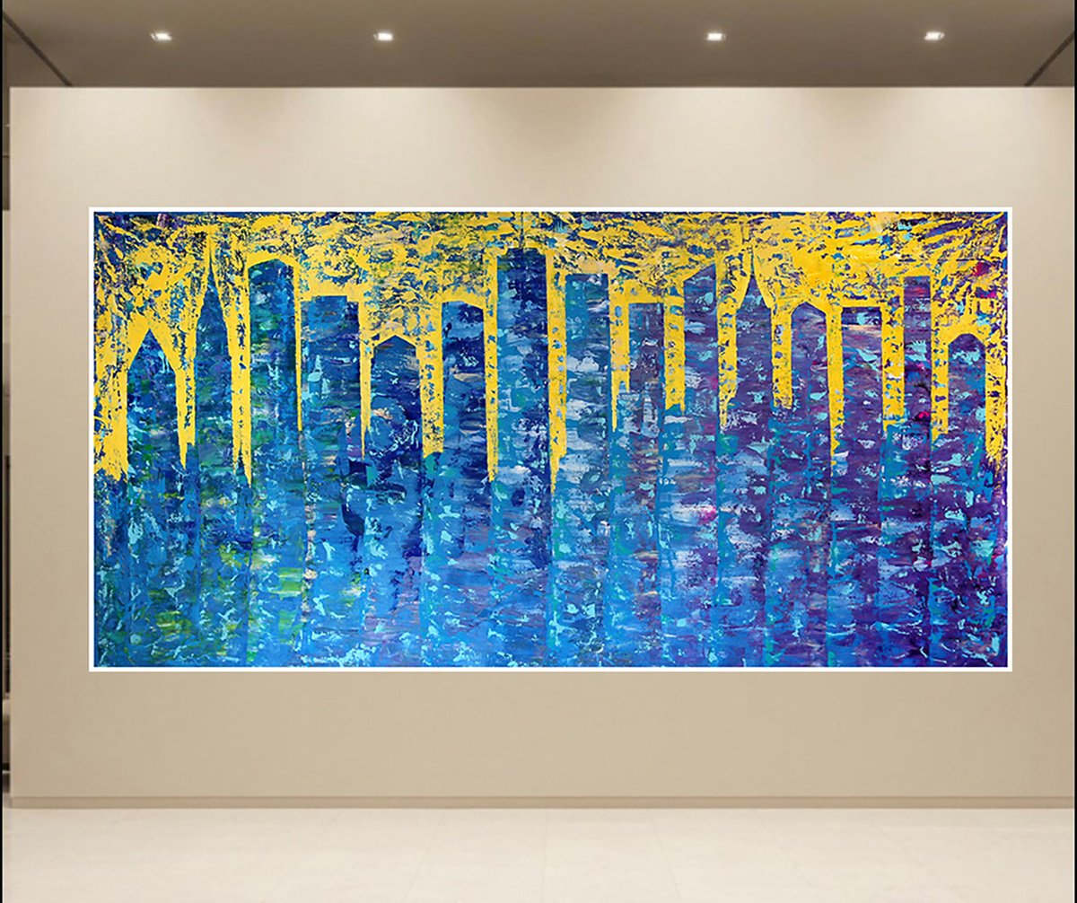 Abstract Cityscapes Acrylic Painting By Denys Kuvaiev, 83 X 41, New York City Comb, Original Artwork