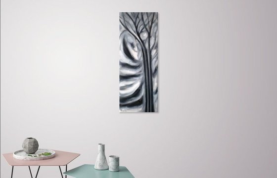 Minimalism, Black and White Painting, Twin Trees