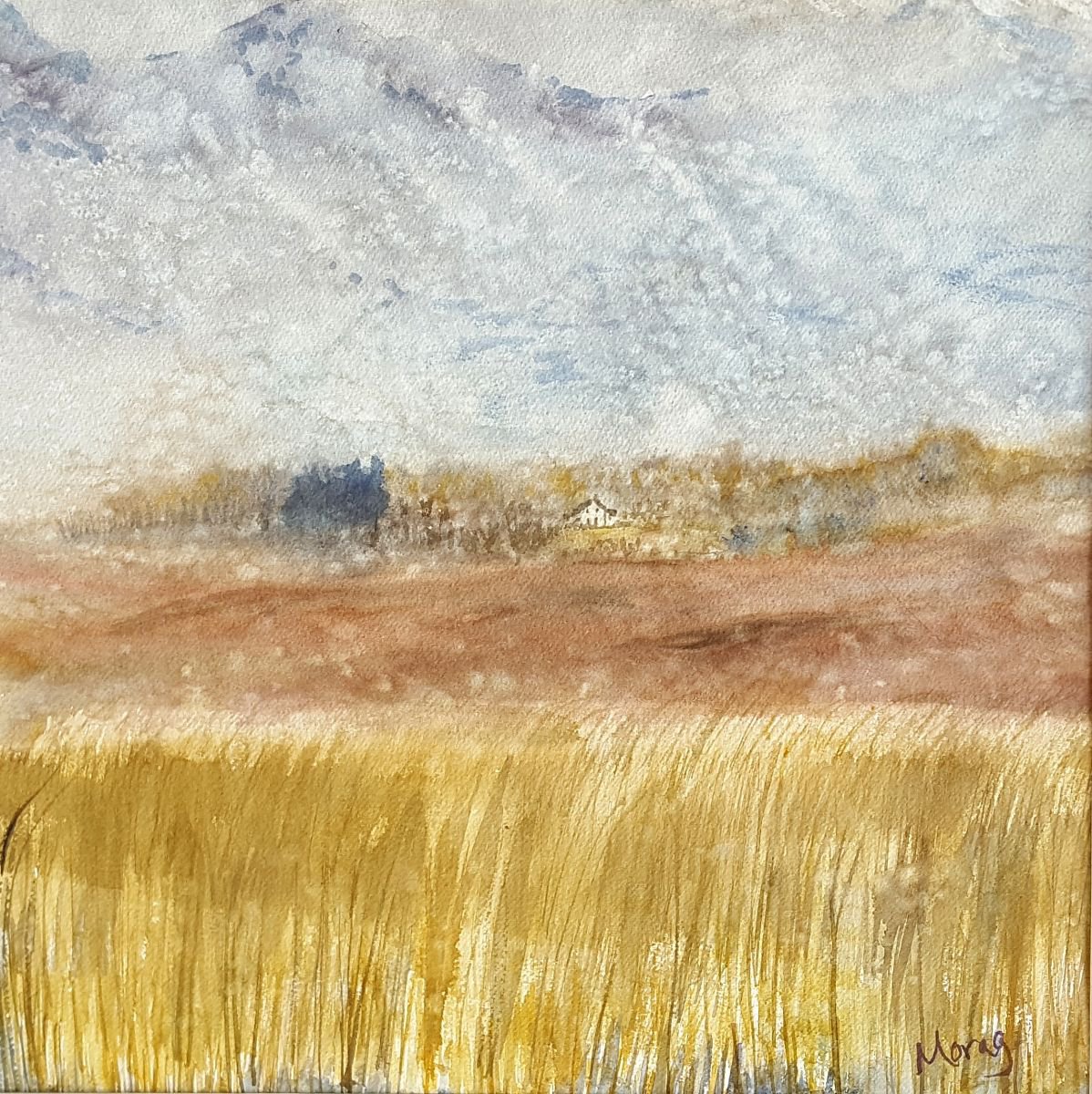 Impressionistic Landscape Watercolour By Morag Paul, 24 X 24", First Snow, Original Artwork