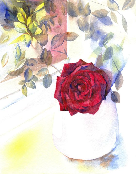 Red Rose - Rose painting, Rose watercolour, floral art, Romantic flower painting, Valentine's Day Gift