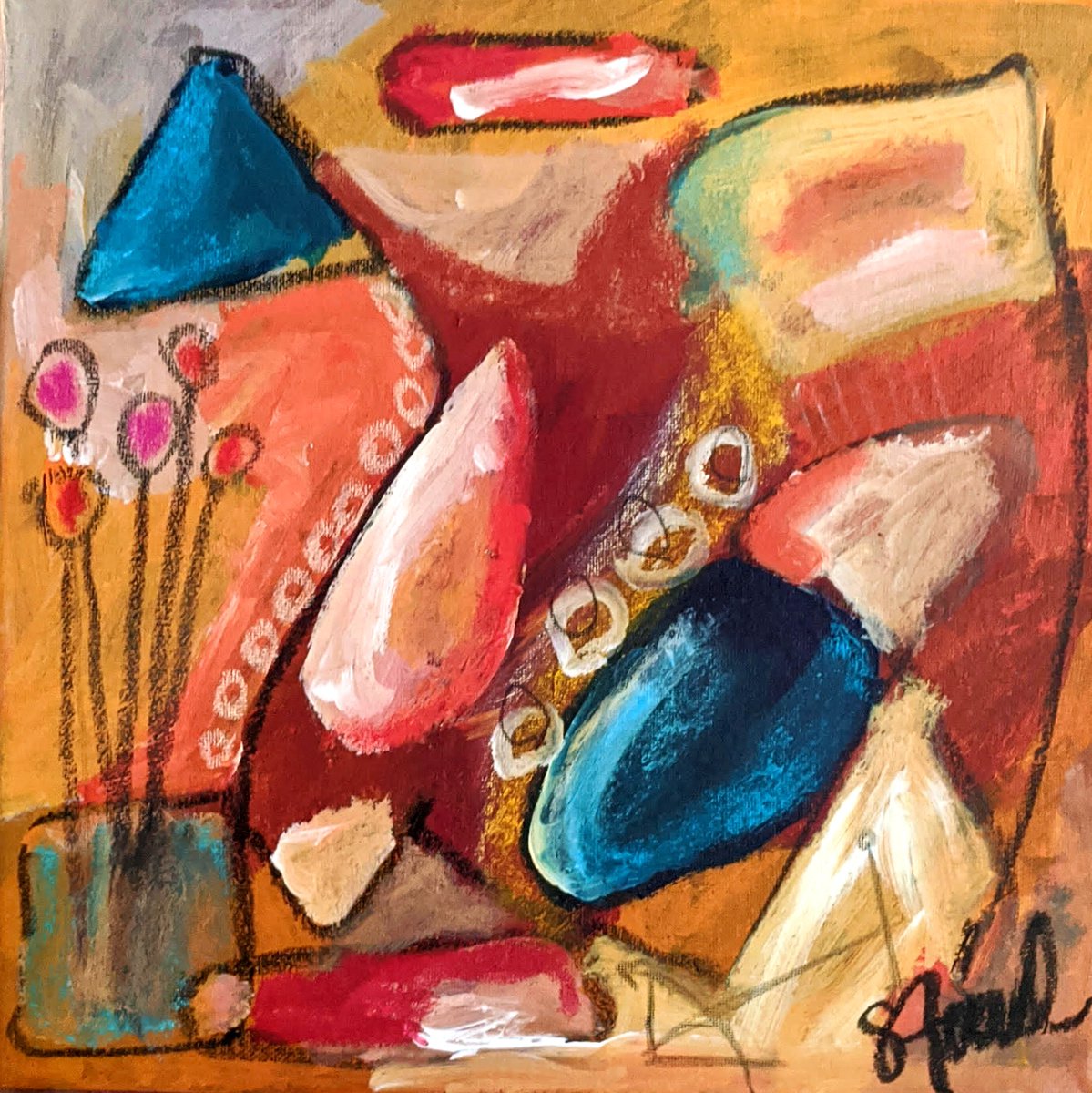 Abstract Painting By Shelli Finch, 12 X 12", Vibe Check, Original Artwork