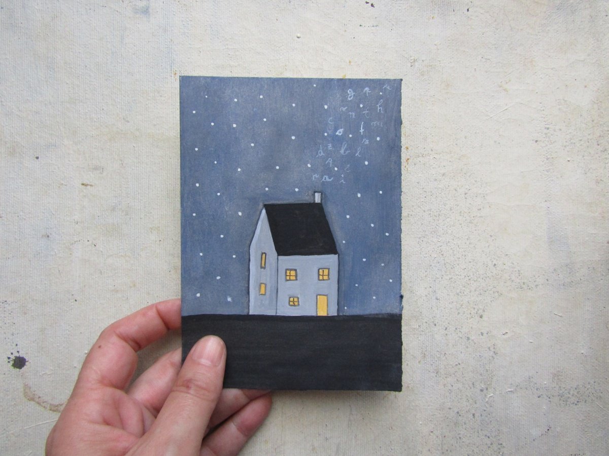 The house in the night - oil on paper by Silvia Beneforti