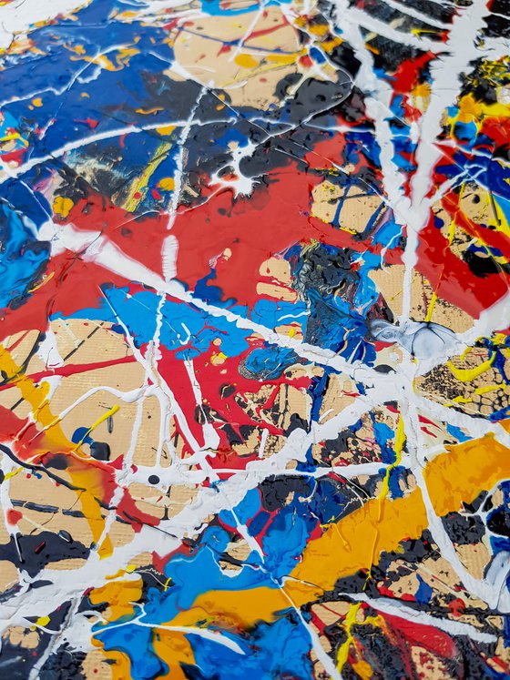 Tempus N-1 - (W)150x(H)150 cm. Style of JACKSON POLLOCK. Abstract Expressionism Painting