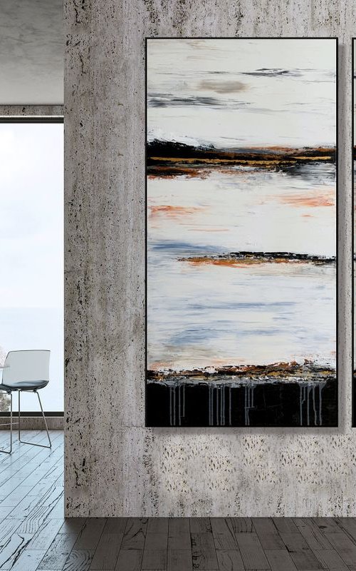 Light Of Day - SET OF 2 LARGE ABSTRACT PAINTING (DIPTYCH) – MODERN LANDSCAPE PAINTING. READY TO HANG! by Julijana Ravbar